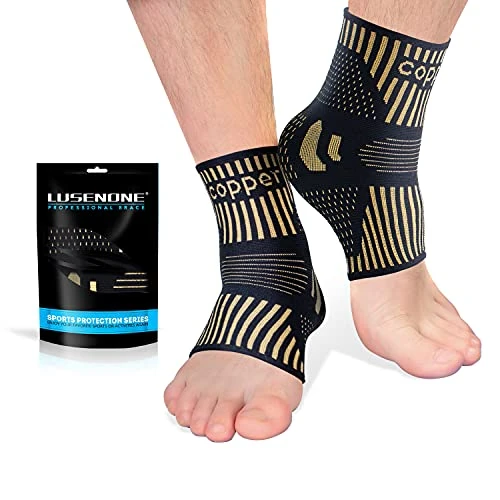 Offre limitée : Lusenone Chevillere de Maintien Sport, 2 Pièces Attelle Cheville, Compression Chevillère pour Entorse, Tendinite Tendon Achille, Fasciite Plantaire, Cuivre, S de 19.94 € à 15.71 € (21.21% de remise)