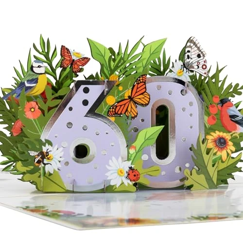 60e verjaardag pop-up kaart | bloementhema 60e verjaardagskaart | handgemaakt | 15cm x 20cm | Cardologie