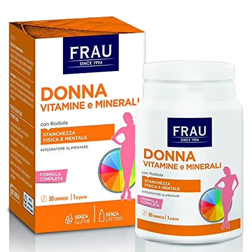 Offerta a tempo: FRAU Donna Vitamine E Minerali, Integratore Alimentare A Base Di Vitamine, Minerali E Luteina, 30 Compresse, Integratore Stanchezza Fisica E Mentale, Senza Glutine, color Bianco - 40% da 7.49 € a 4.50 €