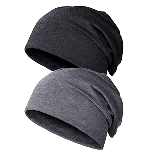 Oferta limitowana: Kiiwah luźna czapka beanie, unisex, zimowa czapka typu Slouch Beanie, czapka z dżerseju dla mężczyzn i kobiet, 2 szt., Czarny, szary, rozmiar uniwersalny z 39.41 zł na 39.41 zł (oszczędź 0.00%)