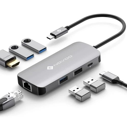 Zeitlich begrenztes Angebot: NOVOO USB-C-Hub, 7 in 1, Adapter USB C auf HDMI, 4 K, USB-C-Hub mit Ethernet, 4 x USB, 100 W PD Ladeanschluss, Mulitport Dock USB C Adapter kompatibel mit MacBook Pro MacBook Air von 39.99 € auf 39.99 € (0.00% Rabatt)