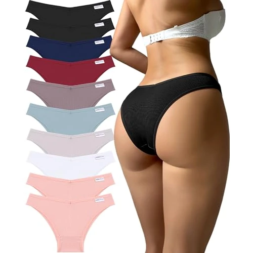 FINETOO 10 Pack Dames Katoenen Ondergoed Sexy Stretch Bikini Slipje Low Rise Hipster Dames Zachte V-Taille Cheeky S-XL, Veelkleurig A, M