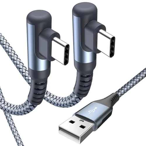 Offerta a tempo: Cavo USB C angolo di 90 gradi [2 pezzi 2m] ricarica rapida, cavo di ricarica Cavo USB C in nylon tipo C per Samsung Galaxy S21 Plus, Note10 / 9/8, M31, A71 A52 A51 A50 A40 A10 A7, Mi9 / 8 (grigio) - 52% da 19.99 € a 9.53 €