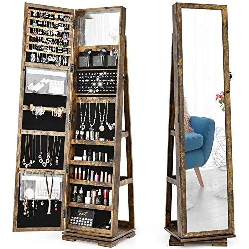 Offerta a tempo: COSTWAY Specchio Portagioie Girevole 360°, Armadietto Portagioie - 14% da 144.99 € a 124.99 €