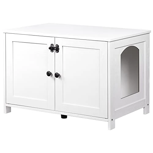 Offerta a tempo: HOOBRO Armadietto per Gatti, Mobiletto Lettiera, Litter Box, con Sportello e Divisore, Spazioso, Struttura Robusta in Legno, Corridoio, Bianco EWT03MW01 - 0.00% da 79.99 € a 79.99 €