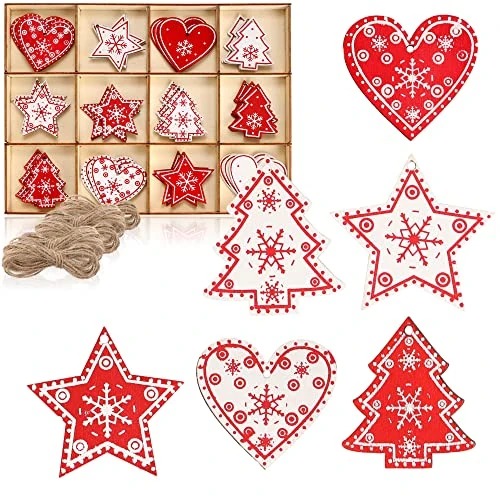 Oferta limitada: com-four® Set de Colgantes de Madera de 36 Piezas para Navidad - Adornos para la decoración del árbol de Navidad (36 Piezas - Rojo/Blanco) de 9.99 EUR a 7.99 EUR (ahorro 20%)
