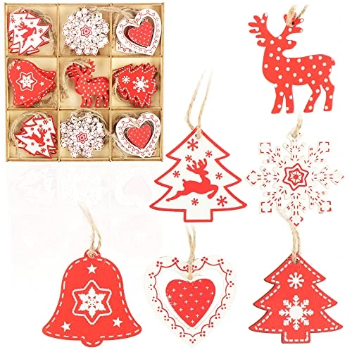 Oferta limitada: COM-FOUR® Set de Colgantes de Madera para la decoración del árbol de Navidad de 27 Piezas - Adornos para la decoración del árbol de Navidad (27 Piezas - Rojo/Blanco) de 8.99 EUR a 7.55 EUR (ahorro 16%)