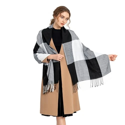 Begrenztes Angebot: Miss Lulu Damen Schal Winter, weich warm kariert Oversized, Schottenkaro Wolle, lange gedrehte Fransen Stola, Deckenschal für Damen von 9.99 EUR auf 7.99 EUR (Rabatt 20%)
