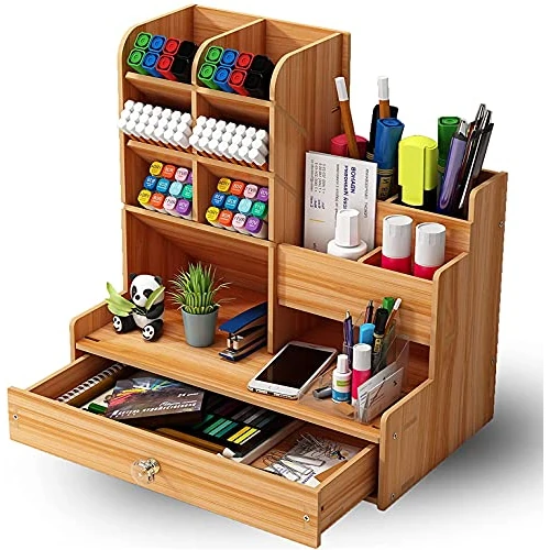 Offerta a tempo: Vikmyer Portamatite in Legno, Organizer da Scrivania Portapenne Multifunzionale da Scrivania per Cancelleria per Ufficio a Casa Scaffale per Rifornimenti Scolastici con Cassetto - 0.00% da 18.99 € a 18.99 €