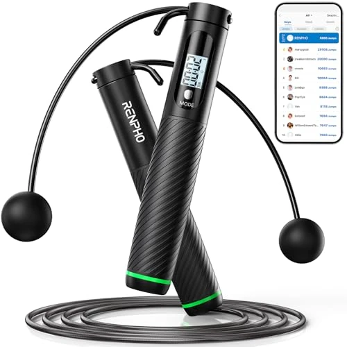 Offerta a tempo: RENPHO Corda per saltare intelligente con contatore, corda per saltare senza fili regolabile, app dati di analisi, corda per saltare fitness, uomo donna e bambino, crossfit attrezzatura per - 35% da 27.99 € a 18.30 €