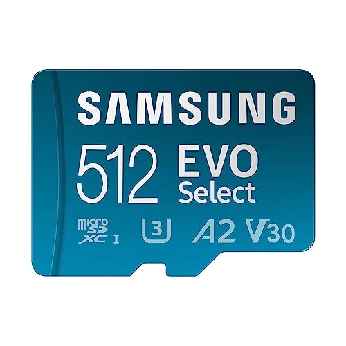 Offerta a tempo: Samsung Memorie MB-ME512KA/EU EVO Select Scheda MicroSD da 512 GB con adattatore SD incluso, UHS-I U3, fino a 130 MB/s, compatibile con Smartphone, Tablet, Console Gaming Portatili - 26% da 74.99 € a 55.35 €