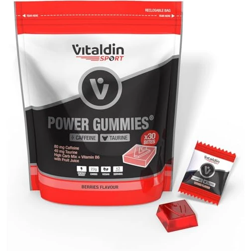 Offre limitee: VITALDIN SPORT Power Gummies Caffeine & Taurine – Énergie immédiate et soutenue – 80 mg Caféine, 40 mg Taurine par dose + Vitamine B6 – Doypack 30 Gommes – Bites Goût Fruits Rouges – Vegan de 12.50 EUR a 7.71 EUR (economie 38%)