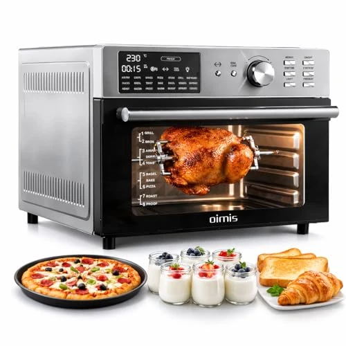 OIMIS Heteluchtfriteuse, Mini-Oven 30 liter, 1800W, Multifunctionele Air fryer heteluchtoven met 21 Programmas; Airfryen, Dubbele cook, Roosteren, Drogen, 7 Accessoires met Recepten, 230℃, Timer