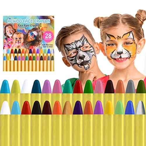 Offre limitée : ACWOO Visage Peinture, 28 Couleurs Crayons Maquillage Artistique, Sûr, Non-Toxique, Lavable, Peinture Corporelle Convient à tous, Cosplay, Carnaval, Anniversaire, Halloween, Pâques, Noël de 8.99 € à 8.99 € (0.00% de remise)