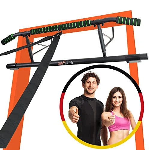 Oferta limitada: DH FitLife Barra de dominadas para marco de puerta sin tornillos | Pull up bar Doorway | entrenador de espalda para colgar | incluye cinta de entrenamiento | para puerta de 70 – 92 cm de 54.64 € a 54.64 € (ahorro 0.0%)