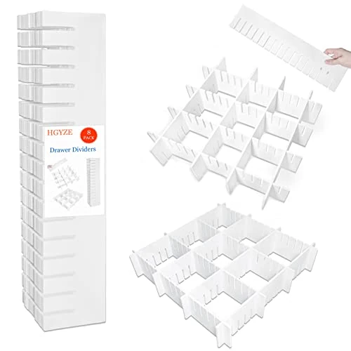Offerta a tempo: HGYZE Divisori per Cassetti Regolabili in Plastica, 42x9CM Organizzatori Modulare, Griglia Organizer Armadio o Desktop per Bagno Cucina o Ufficio, Ordine Calze e Slip (Bianco) - 0.00% da 23.99 € a 23.99 €