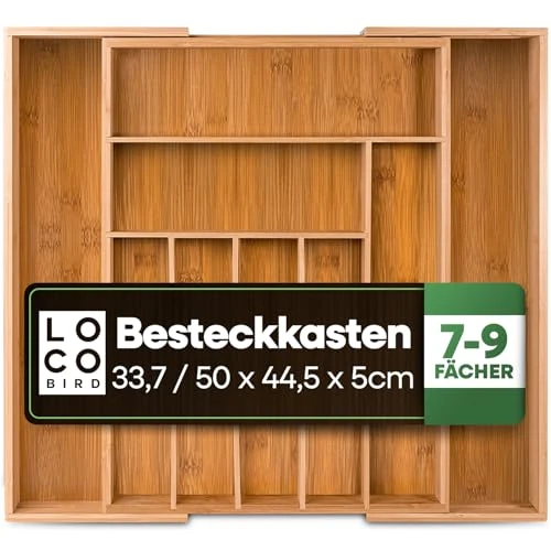 Zeitlich begrenztes Angebot: Loco Bird Besteckkasten für Schubladen aus Bambus ausziehbar bis 50cm von 24.99 € auf 21.24 € (15% Rabatt)
