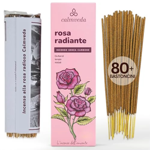 Calmveda Incienso Rosas Radiante Natural - (80 Incienso organico) Sin Carbón, Hecho con Flores Recicladas | para Romance y Cuidado | Regalo para Casa o Pareja | Incienso Floral