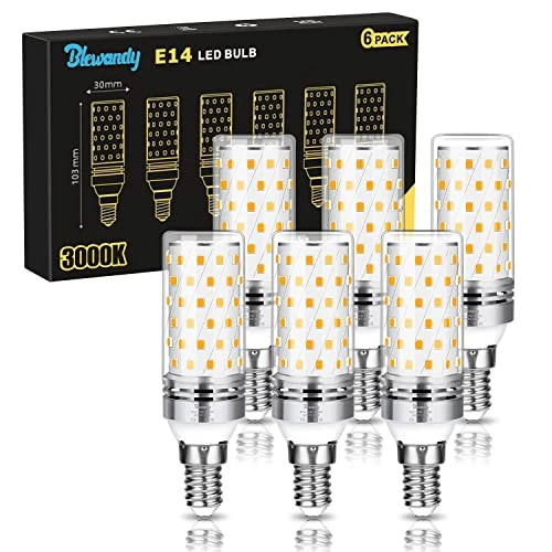 Ledlamp, E14, 12 W, 3000 K, warmwit, komt overeen met halogeenlampen, 100 W, E14, maïslampen, 1200 lm, 360 graden stralingshoek, niet dimbaar, flikkervrij, 6 stuks