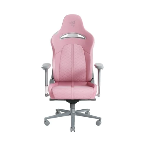 Razer Enki (Quartz) - Fotel gamingowy ze zintegrowanym podparciem lędźwi (fotel biurowy, skóra syntetyczna, wyściółka z pianki, poduszka pod głowę, regulowana wysokość) Różowy