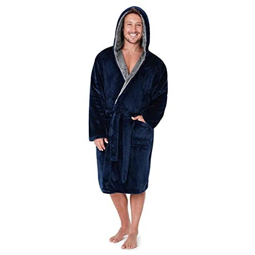 Limitiertes Angebot: CityComfort Bademantel Herren Flauschig Fleece Morgenmantel Herren mit Kapuze (M, Navy Blau) von 24.59 EUR auf 22.93 EUR (Spare 7%)