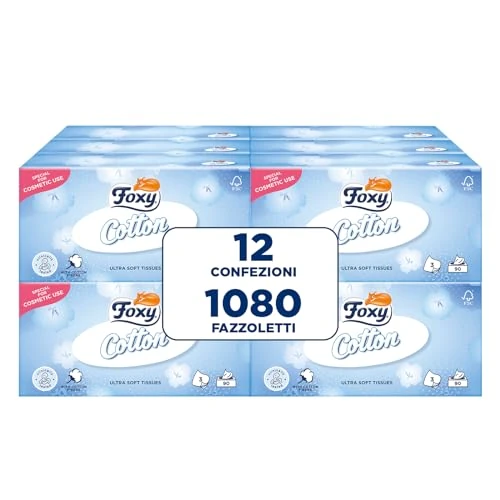Offerta a tempo: Foxy Cotton | Fazzoletti in scatola | 12 Box da 90 fazzoletti 3 veli | Carta 100% certificata FSC® | Confezione 100% riciclabile - 22% da 21.19 € a 16.55 €