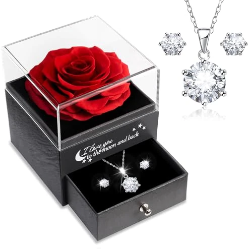 Oferta limitada: Sunia Regalos Originales para Mujer,Rosa Eterna con Collar y Pendientes de Plata de Ley 925,Rosa Real Preservada para Mama Abuela Novia,Regalo Cumpleaños Mujer,Regalos Dia de la Madre San Valentin de 27.99 € a 27.99 € (ahorro 0.00%)