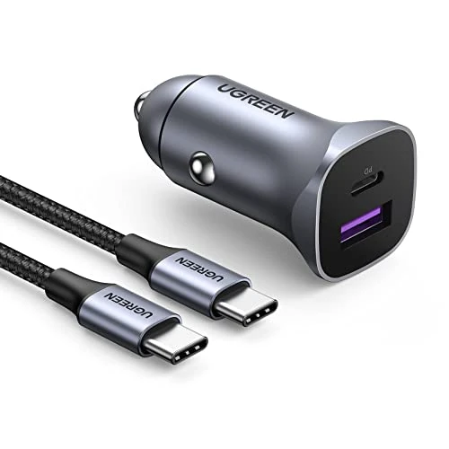 UGREEN Caricabatteria Auto 30W 2 Porte USB A/C, Caricatore Accendisigari Supporta PD 3.0 QC 3.0 con Cavo 1M, Compatibile con iPhone 17 Pro Max Air/16/Plus Pro Max, Galaxy S25/S24, Pixel 10/9, ecc.