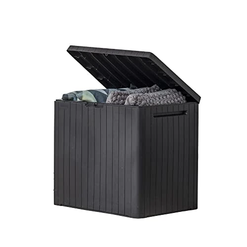 Offerta a tempo: Keter City, scatola portaoggetti da esterno in resina da 114 litri e tavolino da patio per accessori da piscina e giardino, colore: grigio scuro - 0.00% da 64.78 € a 64.78 €
