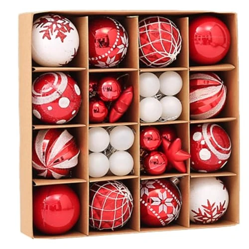 Offerta a tempo: testyu 42 Palline di Natale, 3 e 6 cm Palla di Natale Rossa e Bianco Ornamenti Festivi Palle di Natale Infrangibili con Riutilizzabili e Portatili per Decorazione Albero di Natale - 28% da 13.99 € a 10.02 €