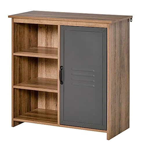 Limitiertes Angebot: HOMCOM Mehrzweckschrank mit Regalen und Holzschrank mit Metalltür, Wohnzimmer- und Küchenschrank, 80x35x82cm, Braun Grau von 81.95 EUR auf 81.95 EUR (Spare 0%)