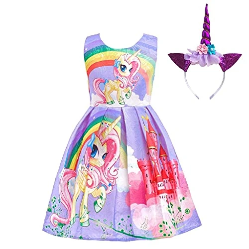 Limitiertes Angebot: Lito Angels Einhorn Kleid Kostüm mit Haarreifen für Kinder Mädchen, Little Pony Prinzessin Sommerkleid Geburtstag Kinderkleidung, Größe 2-3 Jahre 98, Stil C - Lila von 15.99 EUR auf 15.99 EUR (Spare 0%)