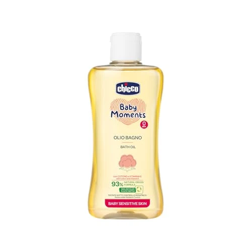Chicco Baby Moments Olio Bagno per Pelli Sensibili, con Formula Naturale ad Azione Delicata e Idratante, 0+ Mesi - 200 ml