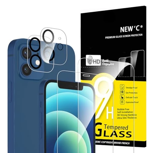 Limited-time offer: NEW'C 4 Pack, 2 Pack for iPhone 12 Screen Protector (6.1 inch) + 2 Pack Camera Lens Protector, Sensor Protection,Case Friendly Tempered Glass Film from 6.89 GBP to 6.89 GBP (save 0%)