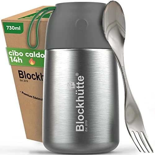 Oferta limitada: Blockhütte Termo Comida 730ml – Termo Para Comida Caliente Con Cuchara y Tenedor - Acero inoxidable - ideal Para El Trabajo - Hasta 14h Caliente - Lavavajillas de 31.97 € a 31.97 € (ahorro 0.00%)