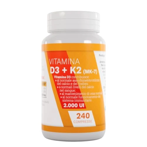 D3 K2 - Vitamina d3-k2 240 Compresse - Vit D3 2000 UI + Vit K 200 µg. Supporta Ossa, Denti, Muscoli Articolazioni & Sistema Immunitario. Vitamina D3k2 Alta Qualità - Alto Dosaggio di Vit.D3