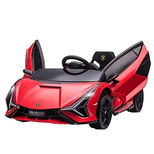 Offerta a tempo: HOMCOM Macchina Elettrica per Bambini 3-5 Anni 12V Lamborghini SIAN, 3-5km/h Auto Elettrica per Bambini con 2 Motori, Fari e Musica, Telecomando, Cintura e Clacson, Rosso - 0% da 209.95 € a 209.95 €