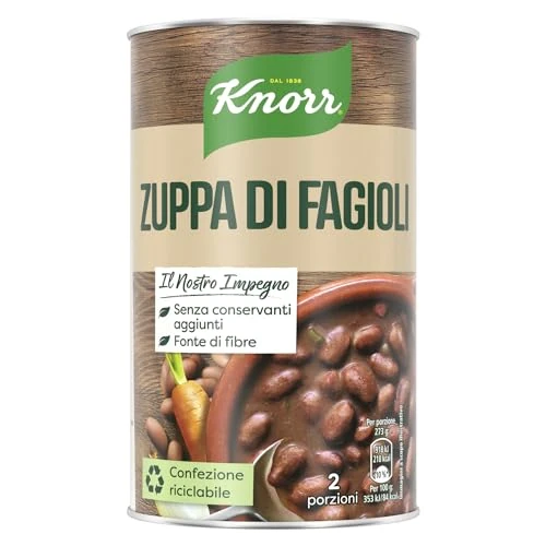 Knorr Zuppa di Fagioli, Piatti Pronti Knorr con Ingredienti Naturali, Senza Coloranti e Senza Conservanti Aggiunti, Fonte di Fibre, 12 Confezioni da 750ml