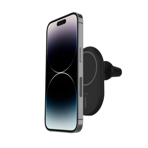 Belkin cargador magnético para coche BoostCharge con soporte, compatible con smartphones con MagSafe, la serie iPhone 16, iPhone 15, iPhone 14, iPhone 13, iPhone 12 (cable incluidos)