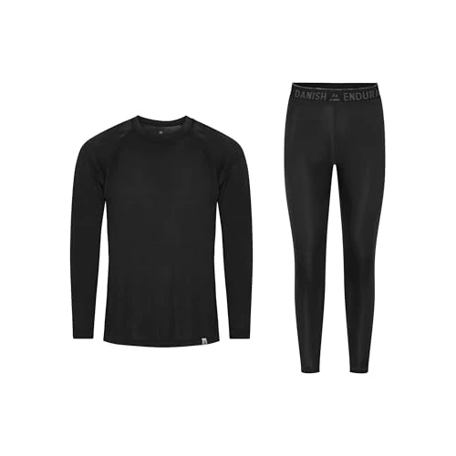 DANISH ENDURANCE Unisex Thermounterwäsche, Funktionsunterwäsche Set, 100% Recycelte Materialien, Skiunterwäsche, Lange Unterhose & Langarmshirt, Extrem Weich & Warm, für Damen & Herren, Schwarz, XL