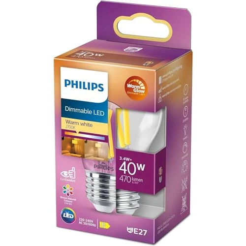 Philips ampoule LED Sphérique E14 40W Blanc Chaud Claire, Verre Compatible Variateur