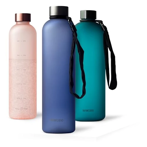 Offre limitee: MAMEIDO Gourde 1 l, Bouteille d'eau Design Plastique avec Marqueur de Temps de Motivation, sans BPA, étanche (Sapphire Blue) de 22.99 EUR a 9.19 EUR (economie 60%)
