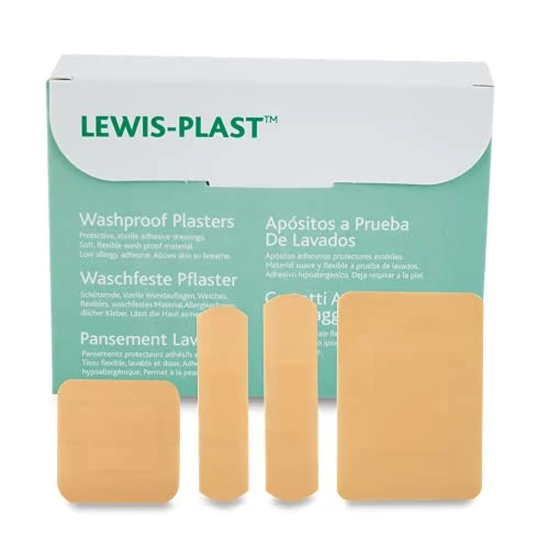Lewis-Plast Premium Assorted Breathable Sterile Hypoallergenic Washproof Plasters, Box of 100 First Aid Medical Grade Waterproof Plaster, Suitable for All Types of Minor Cuts and Grazes