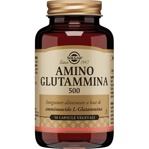 Solgar AMINO GLUTAMMINA 500, 50 capsule vegetali – L-Glutammina – supporto proteico