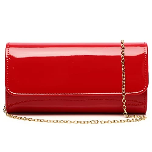 Patent Leather Envelope Clutch Womens Evening Handbag Stylish Shoulder Bag Purse for Christmas Wedding Party Prom, Red, Standard