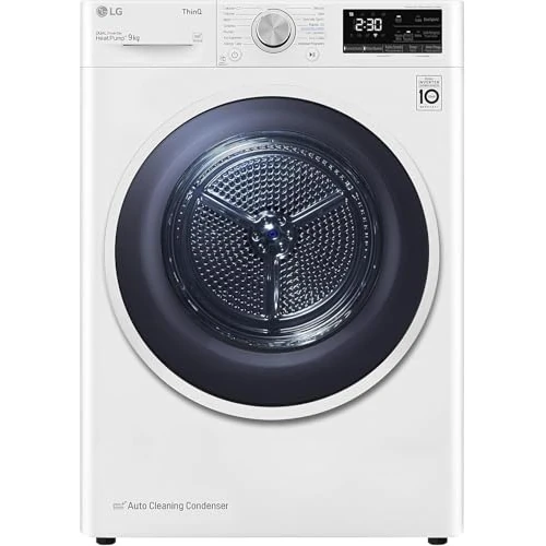 LG RH90V9AVHN inteligentna suszarka ładowana od przodu, 9 kg, klasa A+++, kondensacja z pompą ciepła, Wi-Fi ze SmartThinQ, Eco Hybrid, pielęgnacja alergii, 60 x 69 x 85 cm, biała
