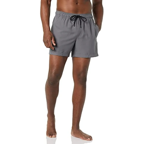 Amazon Essentials Herren Badehose mit Netzfutter, Taschen und Kordelzugverschluss, Dunkelgrau, S
