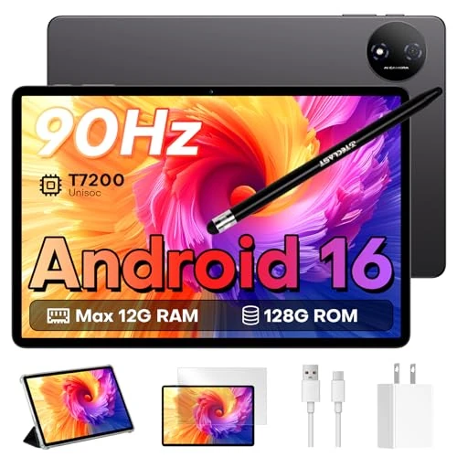 TECLAST Tablet 11 Pulgadas, Android 16, Pantalla 90Hz, Octa-Core 2.0 GHz, Widevine L1,12GB RAM+ 128GB ROM, 7000 mAh, 13MP + 5MP, Facial ID, 5G WiFi + BT 5.0, Tablet con Lápiz y Funda