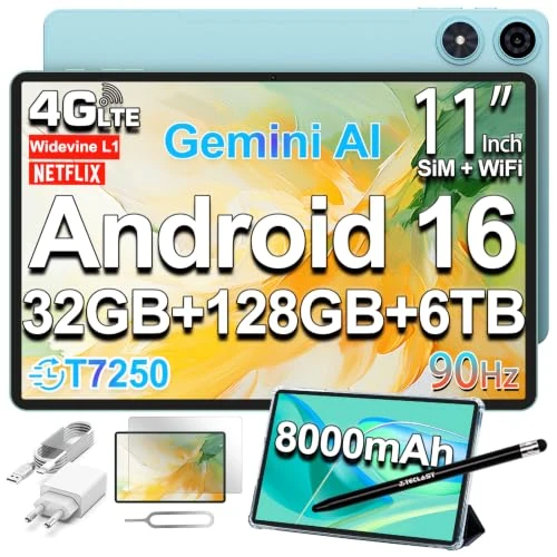 Oferta limitada: TECLAST P50 Tablet 11 Pulgadas Android 16 Tableta 90Hz, 32GB RAM+128GB ROM+TF 6TB, Doble SIM 4G LTE, 8000mAh, T7250 2GHz Octa-Core, 5G WiFi/Widevine L1/GPS/13MP, Gemini AI Tablet con Lápiz+Funda, 2026 de 299.99 € a 169.99 € (ahorro 43%)