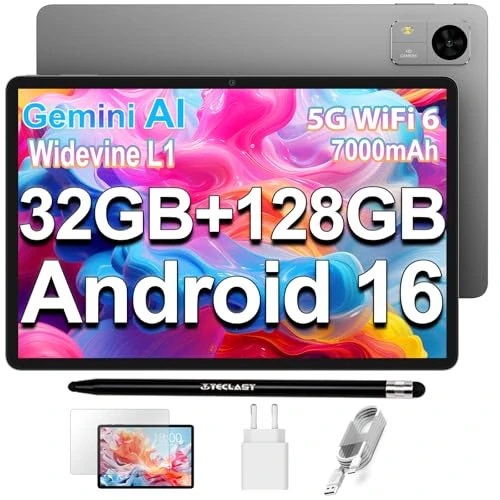 Offre limitée : TECLAST M50T Android 16 Tablette 10 Pouces Gemini AI, 32Go RAM+128Go ROM (TF 5To), 2GHz Octa Core, 2.4G+5G WiFi, 7000mAh, Widevine L1, BT 5.4/13MP/3.5MM/OTG/Face ID, Tablette Tactile avec Stylet, 2026 de 129.99 € à 129.99 € (0.00% de remis